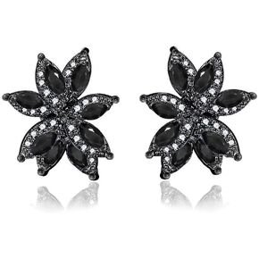 أقراط Vetieeimo مكعبة الزركونيوم من الفضة الإسترلينية على شكل زهرة سوداء للنساء لحفلات الزفاف الرسمية in Kuwait