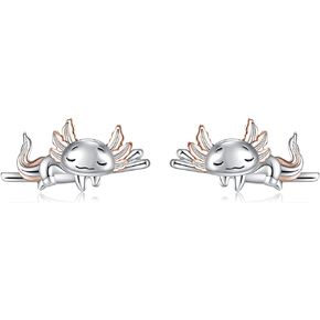 Axolotl Earrings Cute Sleep Axolotl Stud Earrings for Women Girls 925 Sterling Silver Animal Pendant Mexican Axolotls Jewelry Valentines Day Gifts