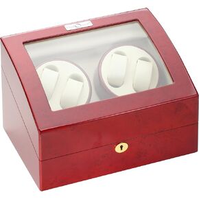 Diplomat 31-414 Cherry Wood Quad Watch Winder with Off-White Leather Interior