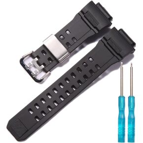 MCXGL Resin Watch Band Strap Compatible with Caiso G-Shock GW-9400 GW-9400-1 Master Men's Sports Replacement wristband bracelet Black Stainless Steel Buckle and Loop