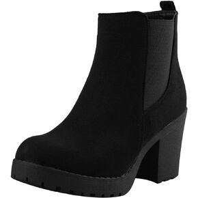 Women’s Block Chunky Heel Ankle Booties Slip on Platform Boots Zipper up High Heel Chelsea Boots