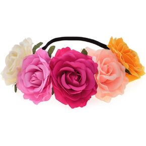 Women's Hawaiian Stretch Rose Flower Headband Floral Crown for Garland Party BC12