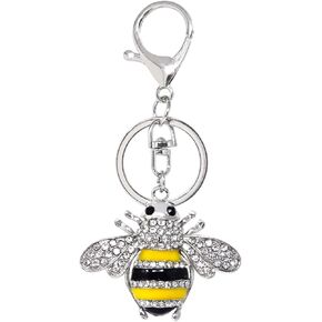 HONBAY 1PCS Rhinestone Metal Little Bee Keychain Bumble Bee Sparkling Crystal Keyring Pendant Animal Key Chain Decoration in A Box for Bag Purse Wallet Handbag Backpack