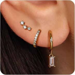 FIASASO 14K Gold Earrings Set for Multiple Piercings Hypoallergenic 925 Sterling Silver Earrings for Women Dainty Gold Earrings Cartilage Stud Small Hoop Earrings Set in Kuwait