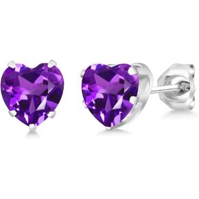 Gem Stone King 925 Sterling Silver Purple Amethyst Stud Earrings For Women (1.48 Cttw, Gemstone Birthstone, Heart Shape 6MM)