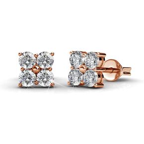 Cate & Chloe Rae Brilliance 18k White Gold Cluster Stud Earrings with Crystals, Round Diamond Cut Stone Earring Set, Wedding Sparkling Silver Studs for Women - Hypoallergenic in Kuwait