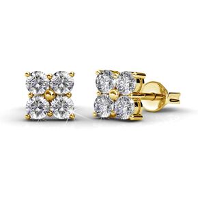 Cate & Chloe Rae Brilliance 18k White Gold Cluster Stud Earrings with Crystals, Round Diamond Cut Stone Earring Set, Wedding Sparkling Silver Studs for Women - Hypoallergenic