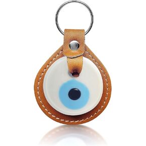 حامل سلسلة مفاتيح Alef Bet من Paula Evil Eye تميمة زجاجية زرقاء أو بيضاء مصنوعة من الجلد النباتي in Kuwait