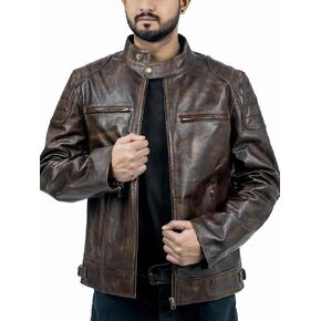 BANALISH Mens Distressed Brown Leather Jacket - Vintage Brown Leather Jacket For Mens