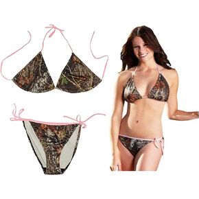 Women's Camo Swimsuit Pink String Bikini Top and Bottom Hunting Outdoors Pattern