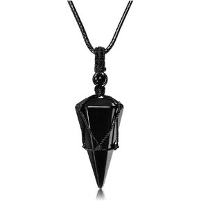 MANIFO Mens Healing Crystal Stone Necklace Natural Gemstone Faceted Point Pendant Necklace Jewelry