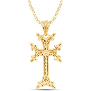 AFFY 14K Gold 925 Sterling Silver Armenian Cross Pendant Necklace