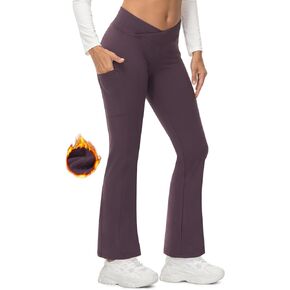TBMPOY Women's Flare Fleece Lined Pants Bootcut Hiking Crossover Yoga Legging Winter Warm Thermal Outdoor