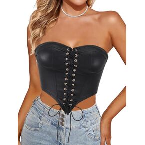 Eyret Women's Vintage Corset Lace Up Side Zip Bustier Boned Mesh Strapless Bodyshaper Sexy Crop Top