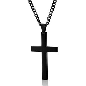 Stainless Steel Christian Religious Cross Pendant Necklace Simple Black Cross Necklace for Mens Womens, 19.6 Inch Chain