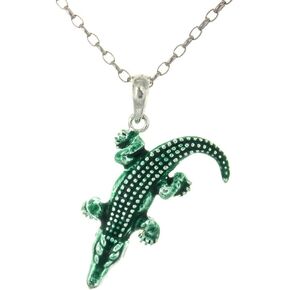 قلادة على شكل حيوان من الفضة الإسترليني عيار 925 مع سلسلة، تمساح أخضر ثلاثي الأبعاد، فم مغلق، مع سلسلة 18 بوصة in Kuwait