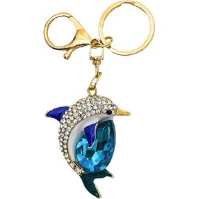 Evenchae Dolphin Keychain - Inlaid with Rhinestones - Drawstring Bag - 4.75 in Long