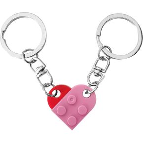 Heart Brick Keychain for Couple, Matching Assembled Heart Shape Brick Charm Keyring for Women Men Jewelry