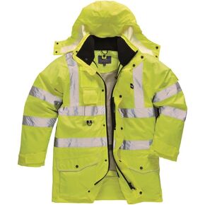 سترة Portwest US427 Hi-Vis المقاومة للماء 7 في 1 للسلامة المرورية، أصفر، كبير