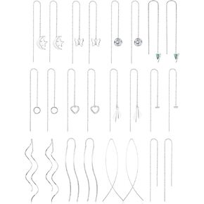 JOERICA 12 Pairs Stainless Steel Threader Earrings for Women Lightweight Chain Tassel Earrings Minimalist Curved Threader Dangle Drop Earrings Set