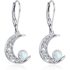 Celtic Moon Earrings 925 Sterling Silver Moss Agate Earrings/Turquoise Earrings/Star And Moon Earrings Hypoallergenic Moon Jewelry Gifts For Women
