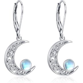 Celtic Moon Earrings 925 Sterling Silver Moss Agate Earrings/Turquoise Earrings/Star And Moon Earrings Hypoallergenic Moon Jewelry Gifts For Women