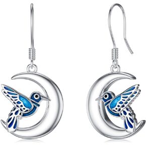 Peacock/Red Cardinal Bird/Hummingbird Moon Dangle Earrings 925 Sterling Silver Crescent Half Moon Drop Dangling Earrings Jewelry Gifts for Women