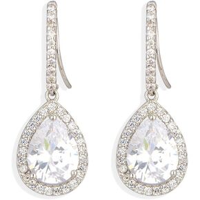 CZ Teardrop Earrings for Wedding - Sterling Silver Cubic Zirconia Crystal Rhinestone Drop Earrings Womens Bridal Jewelry for Bride Bridesmaids Mother of Bride Gift Party Prom Pageant Earring for Girls