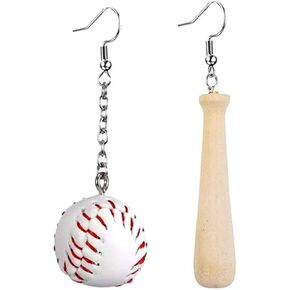 3D Baseball Earrings Faux Leather Baseball Dangle Earrings Wooden Baseball Bat Drop Earrings Baseball Player Jewelry Gifts for Women
