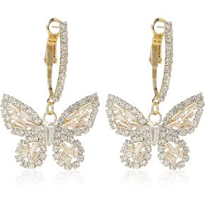 Rhinestone Butterfly Earrings for Women Bow Earrings Gold Crystal CZ Earrings Cubic Zirconia Sterling Silver Stud Earrings Hypoallergenic Drop Dangle Cute Earring for Girls Christmas Mother Valentine's Day Jewelry Gift Prom Wedding Brides