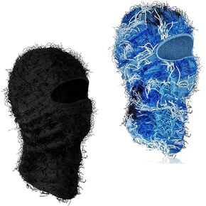 TFTSR 2 Pack Distressed Balaclava Ski Mask for Men,Shiesty Yeat Knitted Face Mask for Cold Weather,Women Winter Full Covering
