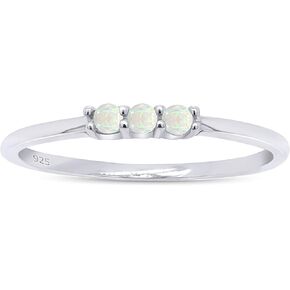 AFFY Three Stone Ring, 1.5MM Round Cut Created Opal Dainty Stackable Engagement Ring In 14k Gold Plated 925 Sterling Silver Jewelry For Her