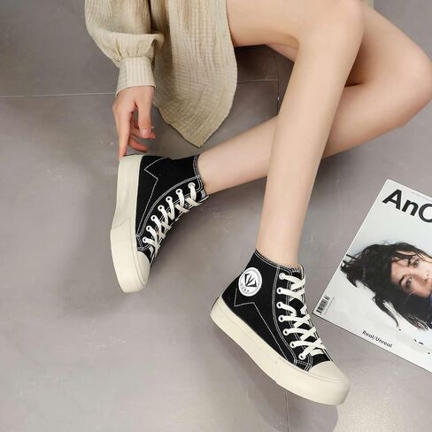 YYSPR Women’s Fashion High Top Canvas Sneakers Lace up Casual Classic Comfort Walking Shoes in Kuwait