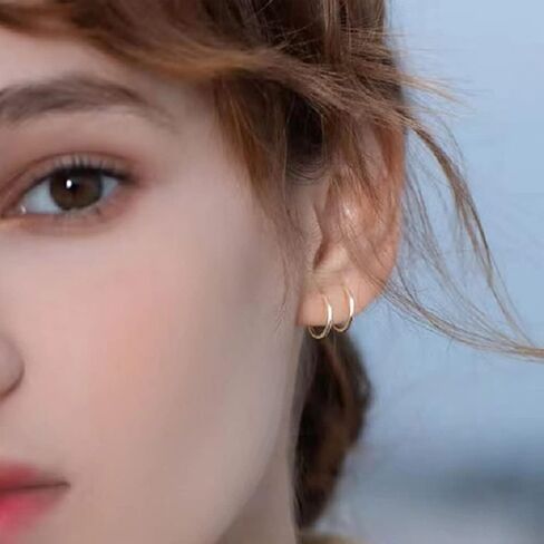 LrioPvy Double Hoop Earrings for Single Piercing,Sterling Silver Spiral Hoop Twist Double Earrings Faux Double Piercing Earrings Tiny Twist Earrings for Women in Saudi Arabia