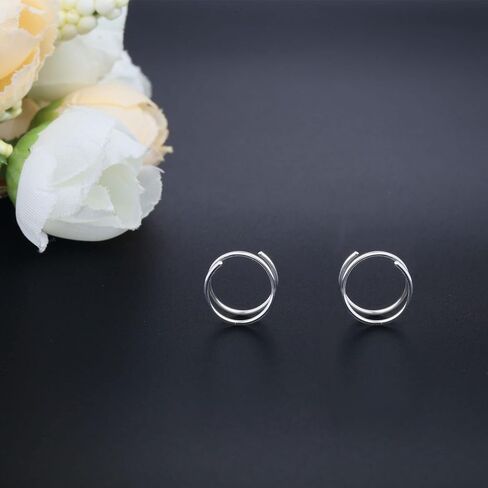 LrioPvy Double Hoop Earrings for Single Piercing,Sterling Silver Spiral Hoop Twist Double Earrings Faux Double Piercing Earrings Tiny Twist Earrings for Women in Saudi Arabia