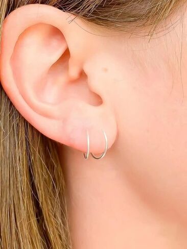 LrioPvy Double Hoop Earrings for Single Piercing,Sterling Silver Spiral Hoop Twist Double Earrings Faux Double Piercing Earrings Tiny Twist Earrings for Women in Saudi Arabia