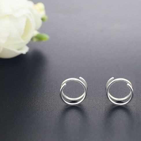 LrioPvy Double Hoop Earrings for Single Piercing,Sterling Silver Spiral Hoop Twist Double Earrings Faux Double Piercing Earrings Tiny Twist Earrings for Women in Saudi Arabia