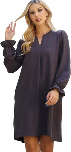 Comfy Pocket Shift Swing Jersey Dress - Loose Trepeze Midi Flare Tunic Quarter, Long Sleeve, Buffalo Plaid, Floral, Stripe in Saudi Arabia