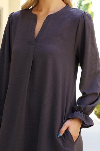 Comfy Pocket Shift Swing Jersey Dress - Loose Trepeze Midi Flare Tunic Quarter, Long Sleeve, Buffalo Plaid, Floral, Stripe in Saudi Arabia