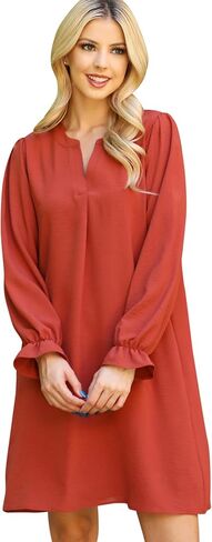 Comfy Pocket Shift Swing Jersey Dress - Loose Trepeze Midi Flare Tunic Quarter, Long Sleeve, Buffalo Plaid, Floral, Stripe in Saudi Arabia