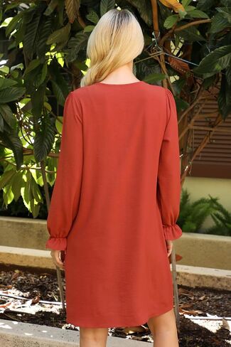 Comfy Pocket Shift Swing Jersey Dress - Loose Trepeze Midi Flare Tunic Quarter, Long Sleeve, Buffalo Plaid, Floral, Stripe in Saudi Arabia