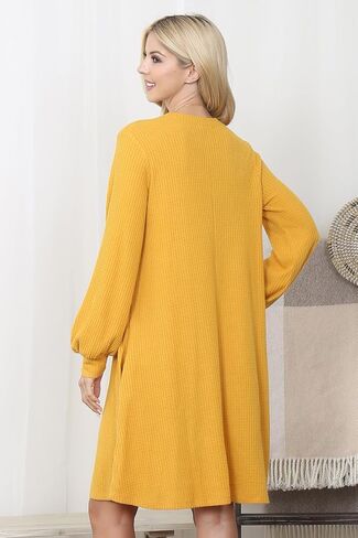 Comfy Pocket Shift Swing Jersey Dress - Loose Trepeze Midi Flare Tunic Quarter, Long Sleeve, Buffalo Plaid, Floral, Stripe in Kuwait