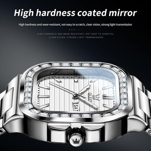 OLEVS Mens Tank Watch Minimalist Diamond Watch Fashion Dress Analog Quartz Mens Watches Rectangular Waterproof Stainless Steel Luminous with Date Watches for Men(Silver/Rose Gold) in Saudi Arabia