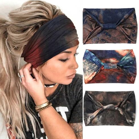 GORTIN 3 Pack Boho Wide Headbands African Turban Head Bands Leopard Stretch Knotted Head Wraps Floral Elastic Yaga Hair Bands Sweatbands Fashion Hair Accessory for Black Women and Girls in Kuwait