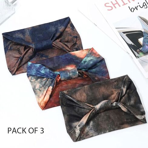 GORTIN 3 Pack Boho Wide Headbands African Turban Head Bands Leopard Stretch Knotted Head Wraps Floral Elastic Yaga Hair Bands Sweatbands Fashion Hair Accessory for Black Women and Girls in Kuwait
