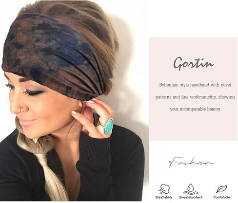 GORTIN 3 Pack Boho Wide Headbands African Turban Head Bands Leopard Stretch Knotted Head Wraps Floral Elastic Yaga Hair Bands Sweatbands Fashion Hair Accessory for Black Women and Girls in Kuwait