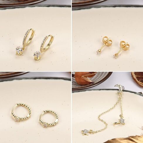 Subiceto 11 زوجًا من الأقراط المتدلية مجموعة أقراط عين الشر وأقراط النجوم وأقراط سلسلة ذهبية وأقراط دائرية صغيرة على شكل كرة CZ ترصيع للنساء المراهقات in Kuwait
