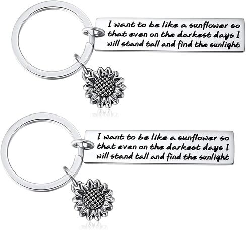 سلسلة مفاتيح عباد الشمس هدايا ملهمة للنساء - قطعتان أريد أن أكون مثل عباد الشمس بحيث حتى في الأيام الأكثر سأقف سلاسل مفاتيح الأزهار الروحية للفتيات والنساء والأصدقاء هدايا المجوهرات in Kuwait