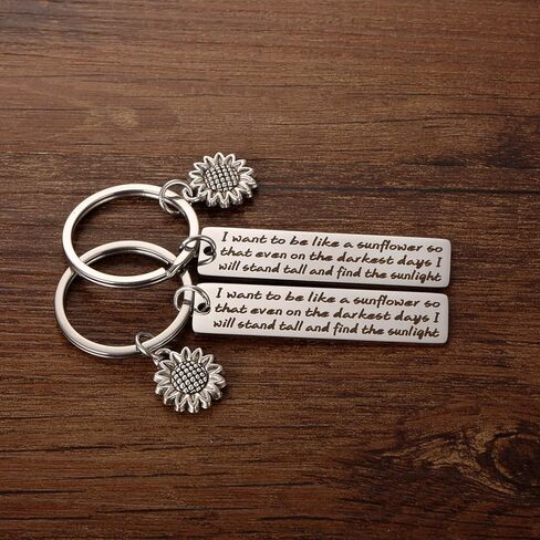 سلسلة مفاتيح عباد الشمس هدايا ملهمة للنساء - قطعتان أريد أن أكون مثل عباد الشمس بحيث حتى في الأيام الأكثر سأقف سلاسل مفاتيح الأزهار الروحية للفتيات والنساء والأصدقاء هدايا المجوهرات in Kuwait
