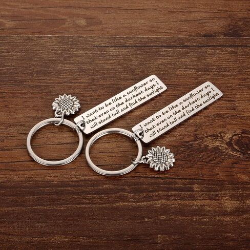 سلسلة مفاتيح عباد الشمس هدايا ملهمة للنساء - قطعتان أريد أن أكون مثل عباد الشمس بحيث حتى في الأيام الأكثر سأقف سلاسل مفاتيح الأزهار الروحية للفتيات والنساء والأصدقاء هدايا المجوهرات in Kuwait